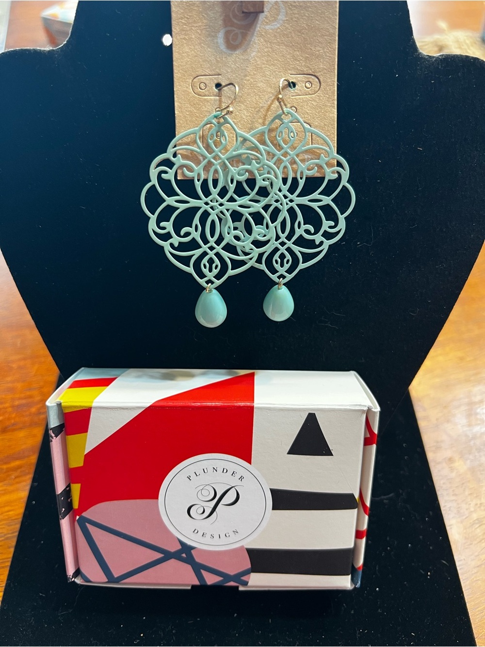 Plunder Mint Green Filigree Teardrop Dangle Earrings